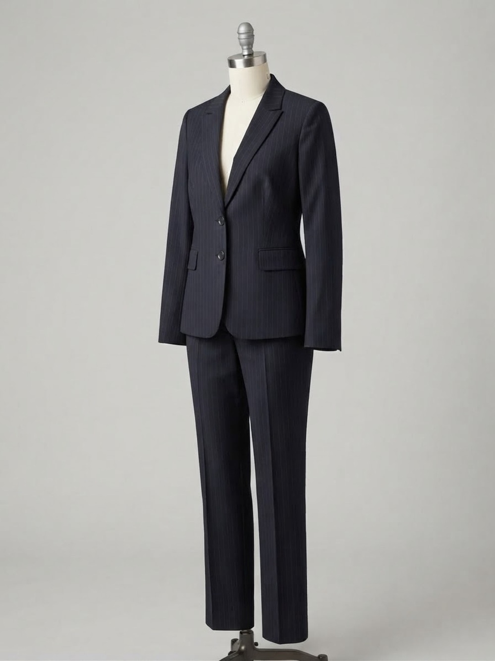 Tahari Women's Navy Pinstripe Pantsuit